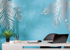 Palm Tree Leaves Corner Wall Decal Set, Tropical Vinyl Wall Art Tree Decal se278