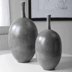 Uttermost 17711 Riordan Modern Marbled Black and White Ceramic Vases – SET OF 2