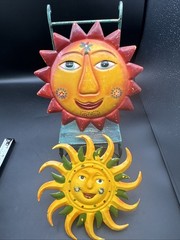 VTG Y2K Set Of 2 Painted Metal Sun Face Wall Decor Boho Coastal Western