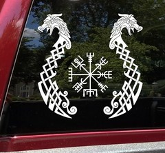 Viking Dragons with Viking Compass Vinyl Decal V2 | Fafnir Vegvisir Norse Celtic