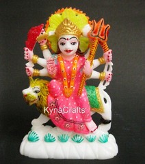 7 Inches White Marble Durga Maa Sculpture Hand Painted Work Asht Bhuja Devi