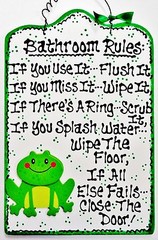 FROG Bathroom Rules SIGN Bath Kids Childrens Wall Art Hanger Wood Decor Plaque