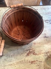 Set of 2 Vintage Wooden Berry Baskets Bentwood Primitive Farm Bucket Wire Handle