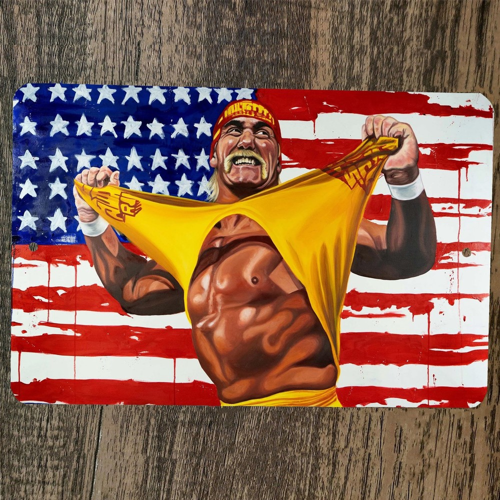 Legendary Hulk Hogan Artwork USA Flag 8×12 Metal Wall Sign
