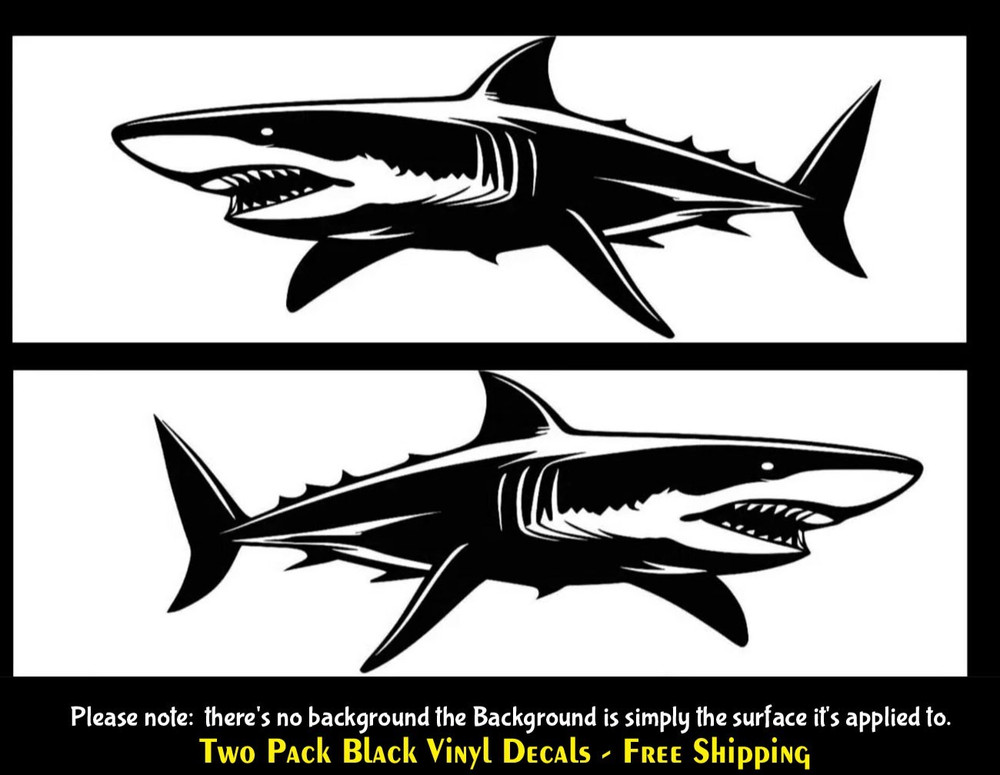 Great White Shark – Size Options – Black Vinyl Decal Car Tablet Tumbler Laptop