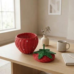 Hand Woven Strawberry Rattan Storage Basket Bin Decor Shelf Organizer Wicker