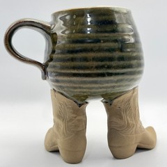 VTG 1981 Five Bridges Art Pottery Cowboy Boot Mug, Hat Vessel Set Western Whimsy