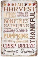 Vintage Retro Style Fall Thankful Pumpkin Metal Sign Autumn Words