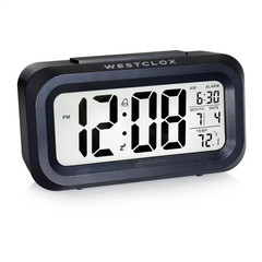 Westclox Black Digital Alarm Clock with Day/Date Display and LED Backlight- Batt