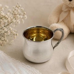 Sterling Silver Baby Cup Vintage WEB 925 Gold Wash Christening Mug