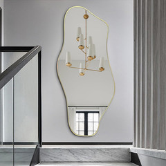 Irregular Wall Mirror, 51.1″x23.6″ Asymmetrical Frameless Mirrors, Large Modern