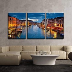 Wall26 – Grand Canal at Night Venice – Canvas Art Wall Decor – 16″x24″x3 Panels