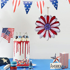 Fourth of July Front Door Sign Patriotic Wreaths Wooden Double Sided Independenc