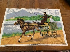 VINTAGE Ireland Wall Hanging Pure Linen The Irish Jaunting Car 30’ X 20’