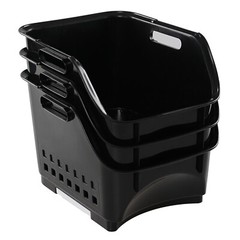 Cand 3-Pack Black Plastic Stacking Organizer Basket, Plastic Stackable Basket