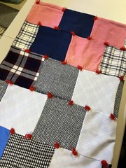 Vintage Patchwork Block Lap Blanket Multi Color Fabric approx 38.5 in x 41.5 in