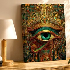 Wall Art Egyptian Eye of Horus Steampunk Canvas Print Poster Gold Teal Decor