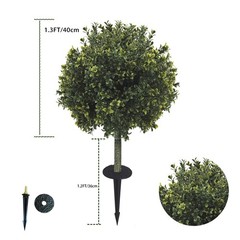 2 Pack Artificial Boxwood Topiary Ground Stake Fake Sphere Shrub Outdoor Garden