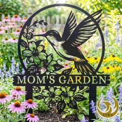 Custom Hummingbird Garden Sign, Personalized Garden Name Decor Gift