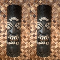 SET OF 2 20″ TIKI MASK HAWAIIAN WALL ART ISLAND HOME DECOR TRIBAL BAR TROPICAL