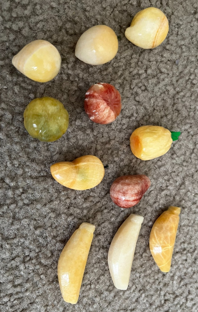 💎 ITALIAN CARVED STONE FRUIT SET • 11 PCS • MIXED COLORS • ALABASTER & MARBLE