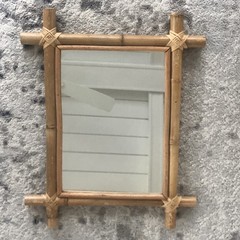 Mirror Bamboo Rustic Natural Wood Cottagecore Wall Hanging Hand Made