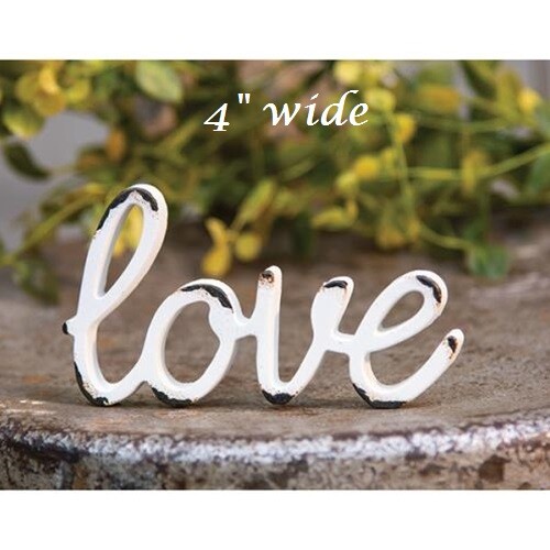 NEW LOVE SIGN SHELF SITTER White Resin SMALL Wedding Distressed 4″W Cottage Chic