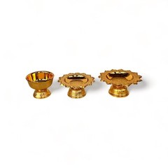 Set of 3 Gold Tray 3″ amulet Thai Buddhism Style Worship Offer Pedestal Buddha