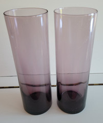 2 AMETHYST CYLINDER FLOWER VASES SOLID DESIGN 10.5 INCHES DIAMETER 3.25 INCH