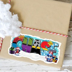 Custom Name Sticker · Personalized Vinyl Decal · Superhero Theme · Christmas