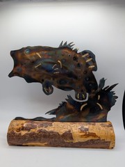 Fish Metal Art Free-Standing Torch Cut Sculpture Brutalist Pantina Steel Heavy
