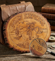 Vtg Handmade Pony Express Wood Burned Plaque Signed A’ 89 Rustic Western Art