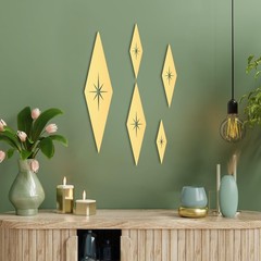 5 Pieces Mid Century Modern Decor Midcentury Vintage Style Gold Starburst Met…