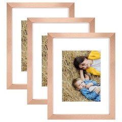 3 Pack 9×12 Rose Gold Picture Frames 6×8 Mat Plexiglass Gallery Wall Display