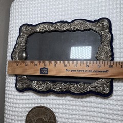 Vtg Ornate Silver Tone Picture Frame Blue Velvet Back Holds 5.5×8 Free Standing