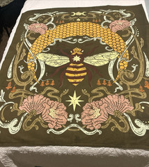 Harvest Honey Bee Small Tapestry 3″ x 3.5″ / Screen Printed by hand India Cotton