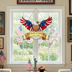 250th Anniversary 4th of July Door Sign, American Eagle 1776-2026 Wreath Patriot
