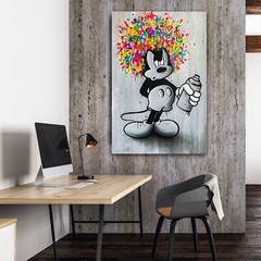 BANKSY Art Black and White Cartoon Mickey Mouse Canvas Pop Art Decor
