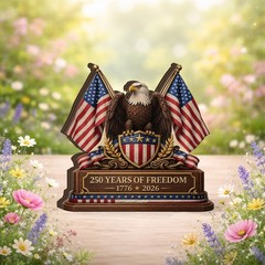 Patriotic Eagle Wooden Block Sign, 250 Years of Freedom 1776–2026, American Flag
