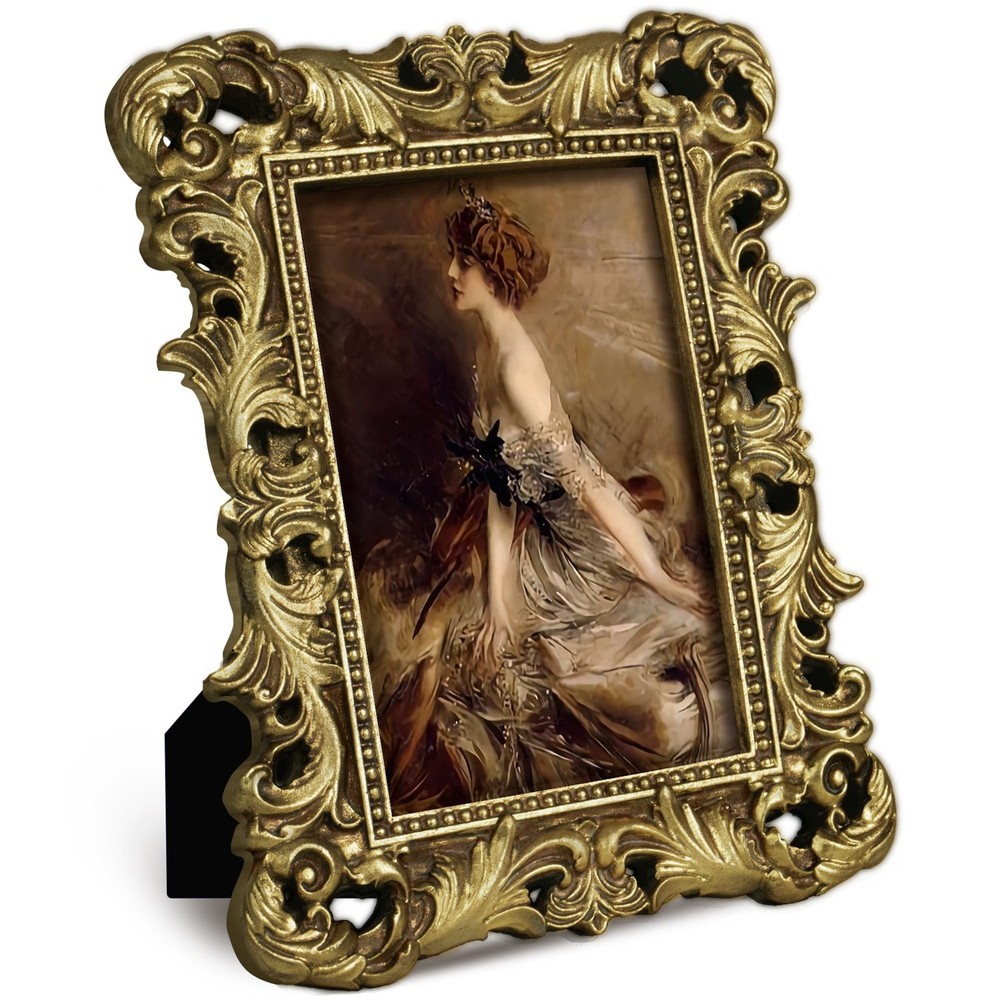 4×6 Gold Picture Frame Antique Ornate Vintage with Glass Front, Baroque Victo…