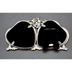 Double Heart Rose Picture Frame Silver Red 3×3 Victorian Romantic Vintage Style