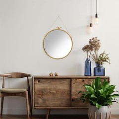 9.8 Inch Small Vinta Gold Round Wall Mirror with Sparrow Design-Iron