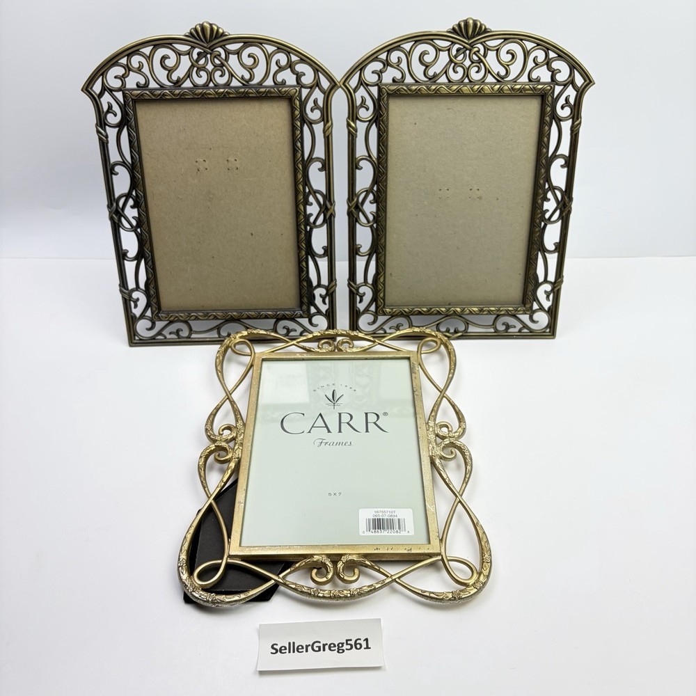 Vintage Picture Frames Metal Gold Brass Tone Mixed Varies Ornate, LOT OF 3