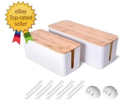 2 Pack Large Cable Management Box – Wooden Style Cord Organizer and Cover for…