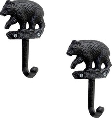 Decorative Wall Coat Hooks Set of 2 with Black Bear in The Forest Accent –