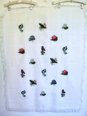 Completed Cross Stitch Water Garden Flowers on Ivory Udine Afghan Blanket 42×56