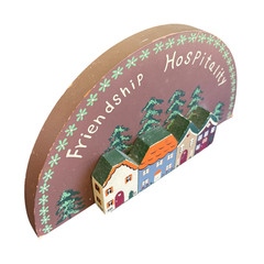 Vintage Friendship Hospitality Wooden Wall Plaque Folk Art Cottage Village Sign