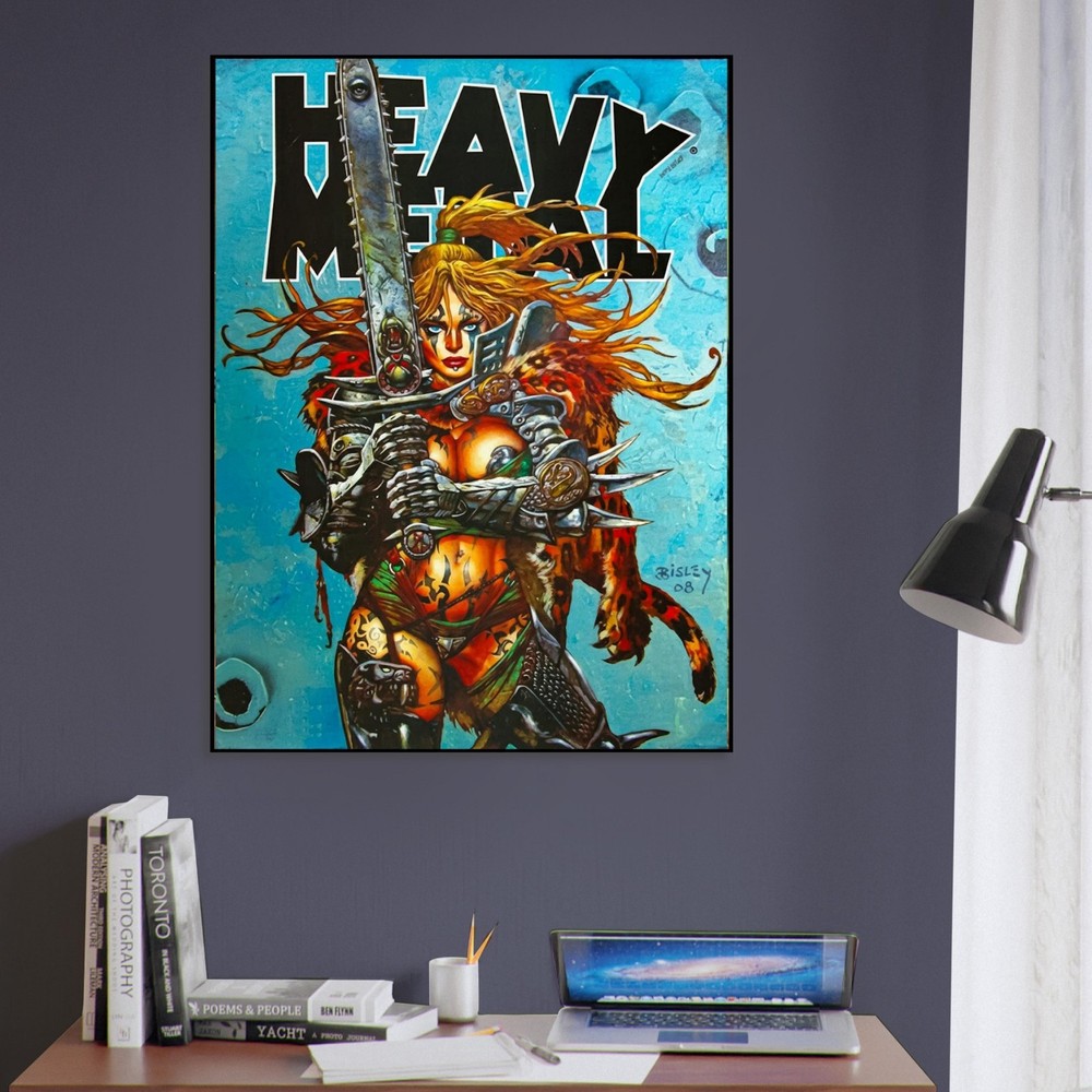 SIMON BISLEY HEAVY METAL V35 #7 POSTER – FEMALE WARRIOR WITH CHAINSAW COVER