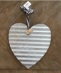 Valentines Day Galvanized Rustic Metal Sign Double Heart Gingham Bow 11.8”x11.8”