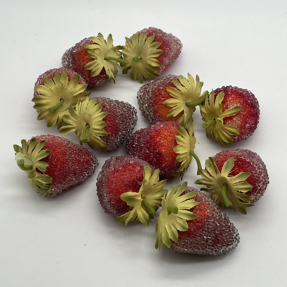 Vintage Strawberries Sugar Beaded Fruit Lot of 11 Faux Strawberry Home Decor